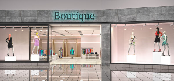 Unsichtbare Warensicherung mit Bodenschleife im Eingangsbereich einer Boutique