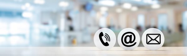 Icons zeigen Kontaktmöglichkeiten für Unternehmen, die Sicherheitslösungen im Einzelhandel suchen