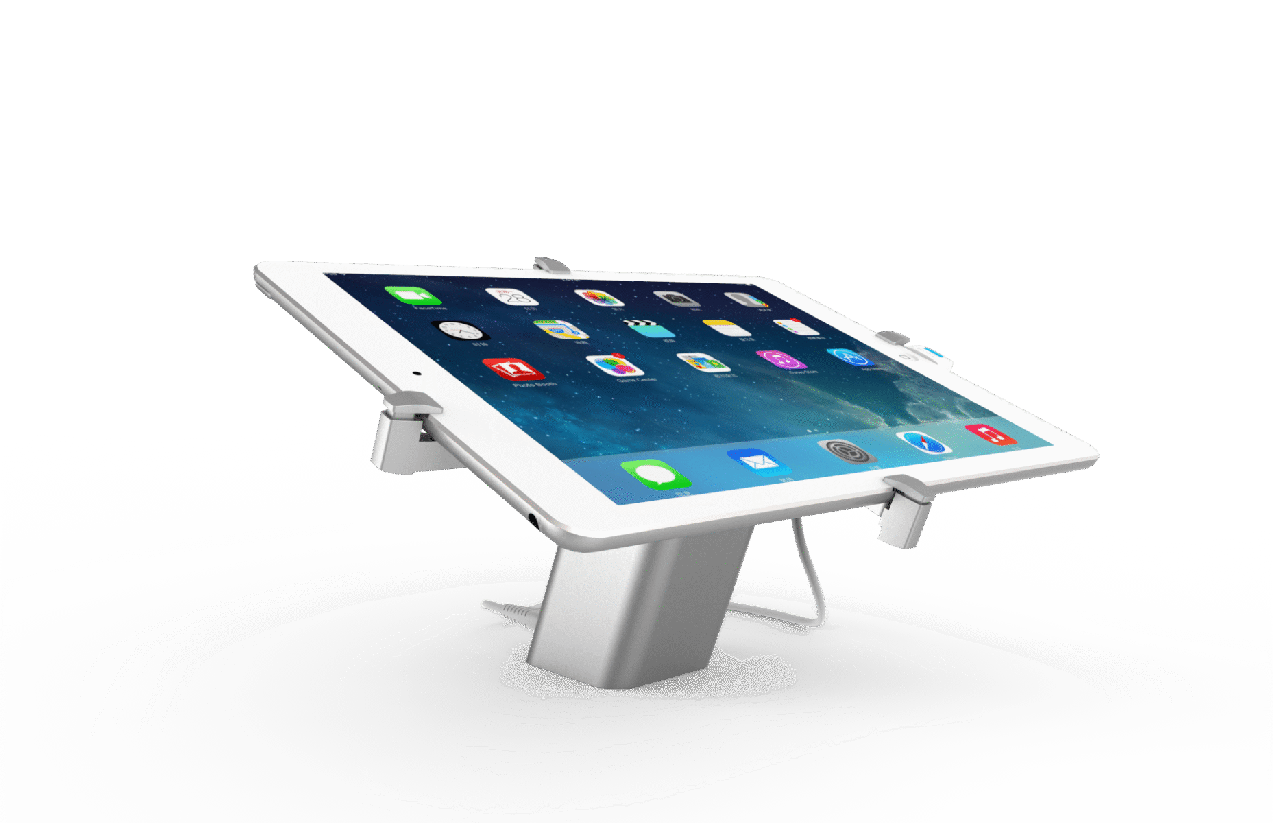 Tablet mit Sicherheits-Halterung zur Diebstahlsicherung im Einzelhandel